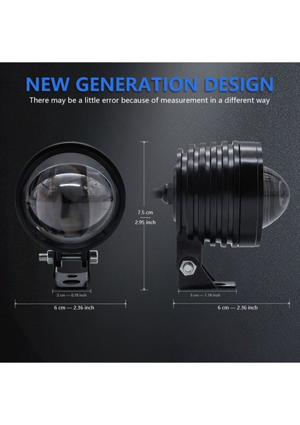 2x 3 Inç Motosiklet Far 30W 6000LM Fisheye LED Motosiklet Işık Far Sürüş Sis Spotları Beyaz+Amber Işık (Yurt Dışından)