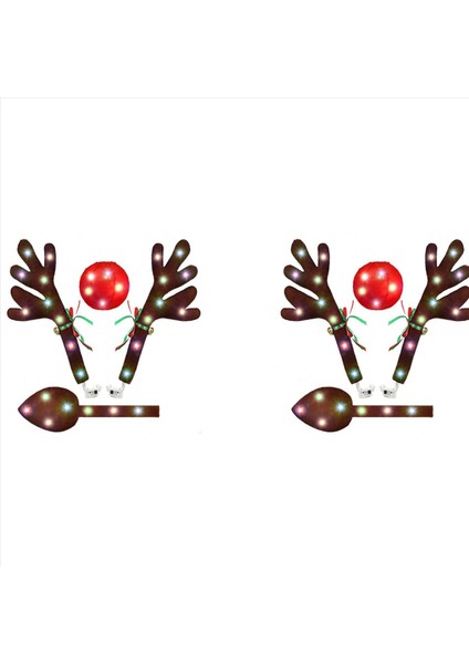 2x Araba Ren Geyiği Boynuzları LED Işıkları Olan Boynuzlu Araba Kiti Ren Geyiği Araba Kiti Boynuzları Burun Kuyruk Araba Için Noel Süsleri (Yurt Dışından)