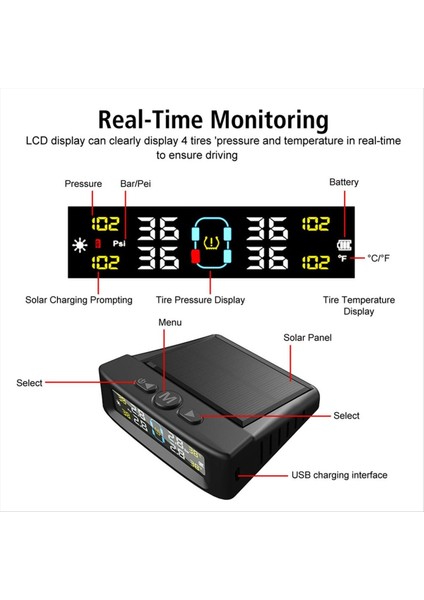 Sıcaklık Uyarısı Yakıt Tasarruf Basınç Izleme Sistemi Güneş Tpms 4 Harici Sensörler Araç Lastik Basınç Monitörü A (Yurt Dışından) indirimleri