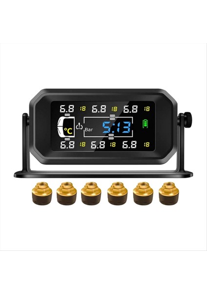 Araç Rv Kamyon Tpms 6 Tekerlekler Sensör Güneş Lastik Basınç Izleme Sistemi Sıcaklık Saati Hava Basınç Display Alarm B (Yurt Dışından)