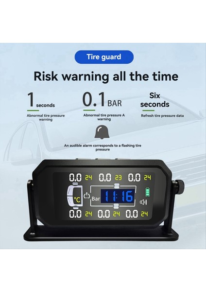 Araç Rv Kamyon Tpms 6 Tekerlekler Sensör Güneş Lastik Basınç Izleme Sistemi Sıcaklık Saati Hava Basınç Display Alarm B (Yurt Dışından) indirimleri