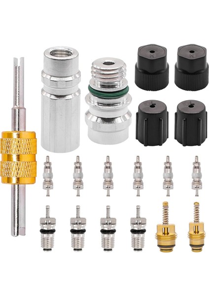 19PCS Klima Valf Çekirdek Araç Ac R12 R134A Soğutma Valfı Kök Çekirdekleri Servis Şarj Port Conta Kapakları Kiti (Yurt Dışından)