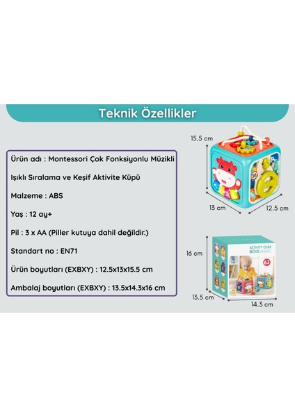 Montessori Işıklı Sesli Duyusal Öğrenme Bebek Aktivite Küpü
