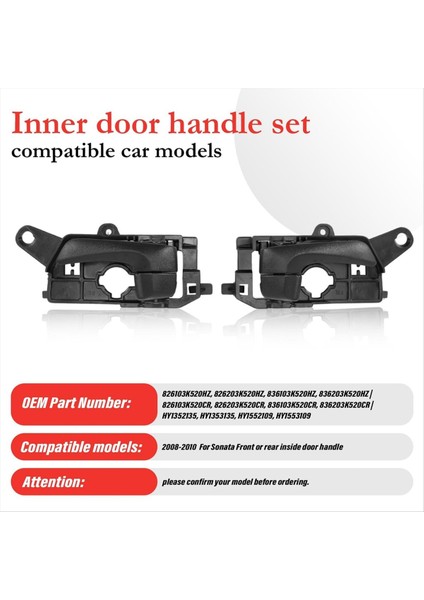 Hyundai Sonata Için Iç Kapı Kolu 2008-2010 826103k520hz 826203k520hz HY1352135 HY1353135 HY1552109 4pcs (Yurt Dışından) indirimleri