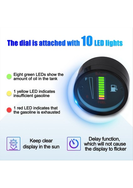 Yakıt Sayaç Göstergesi Yakıt Göstergesi Pointer Universal Yakıt Deposu Ölçer 52MM 12V Yeşil LED Otomatik Motosiklet Teknesi (Yurt Dışından) fiyatları