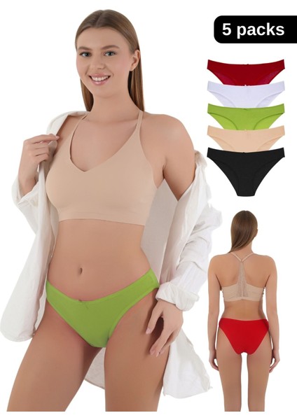 Kadın Çok Renkli Likralı Esnek Yumuşak Dokulu 5 Adet Slip Külot