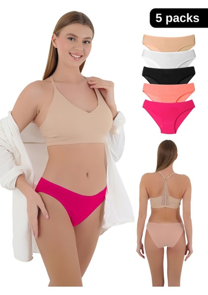 Kadın Çok Renkli Likralı Esnek Yumuşak Dokulu 5 Adet Slip Külot