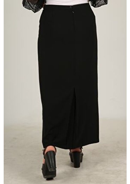 Tesettür Büyük Beden Kapalı Yırtmaçlı Astarlı Krep Anne Eteği Siyah Şık Tasarım modelleri