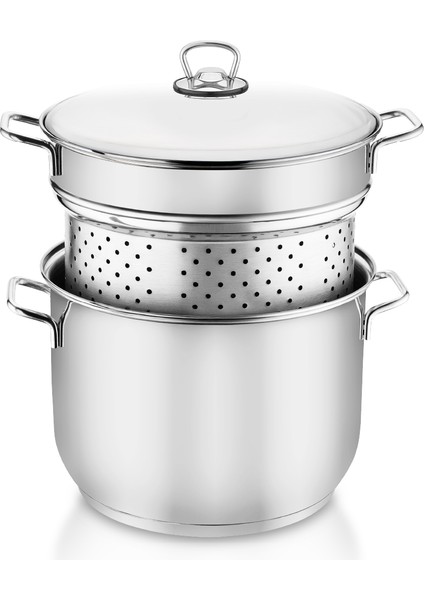 20 cm Haşlama Süzgeçli Spaghetti Tencere Metal Kapaklı Kumsal Tepeli