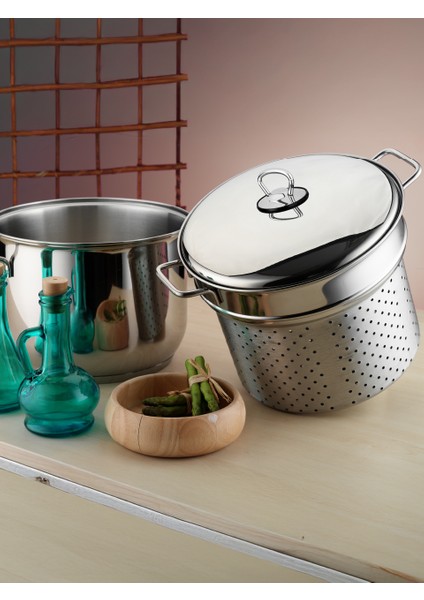 20 cm Haşlama Süzgeçli Spaghetti Tencere Metal Kapaklı Kumsal Tepeli modelleri