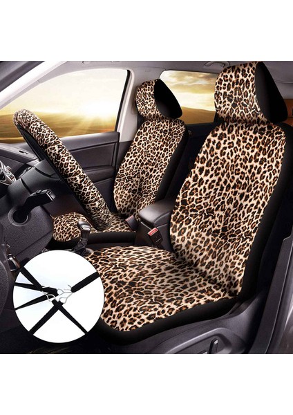 15PCS Leopar Baskı Araba Koltuk Kapağı Kiti Araç Direksiyon Simidi Kapağı Emniyet Kemer Pedleri Barınaklar Kol Tabancası Pedi ve Anahtarlık (Yurt Dışından) fırsatları