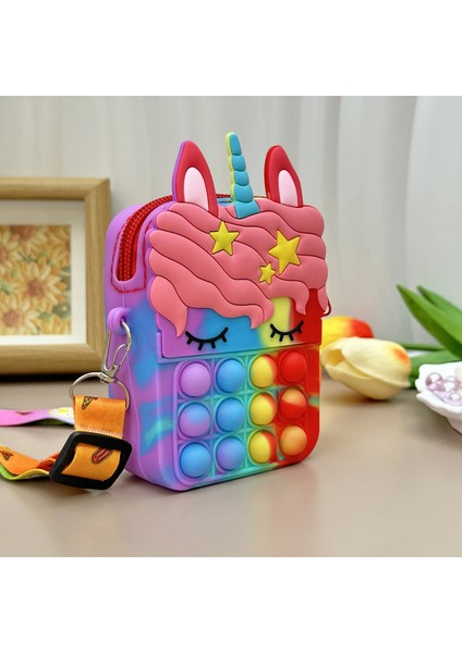 Unicorn Crossbody Bag Girl Crossbody Torba Oyuncak Anti Stres Basit Dent Stres Rahatlatma Çocuk Para Cüzdanı Dekompresyon Oyuncak Renk: Renk 2 (Yurt Dışından)