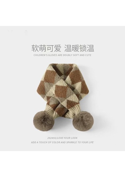 Sonbahar ve Kış Yeni Renkli Desen Çocuk Örme Yün Şapka Sıcak Çapraz Boyun Iki Parçalı Set (Yurt Dışından)