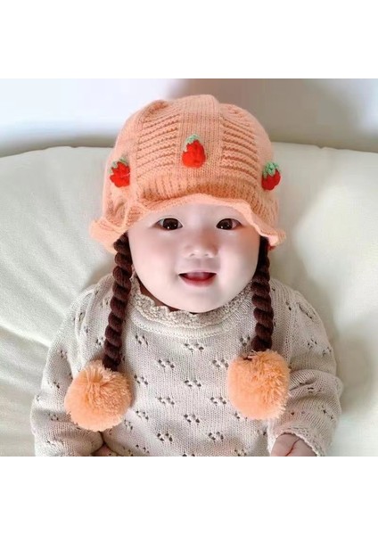 Bebek Şapkası Sonbahar ve Kış Modelleri Kız Bebek Sevimli Süper Sevimli Peruk Örgü Kış Kulak Koruma Örme Kap Bebekler ve Küçük Çocuklar Sıcak Tutmak Için (Yurt Dışından)