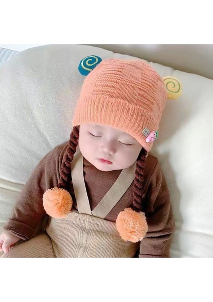Bebek Şapkası Sonbahar ve Kış Modelleri Kız Bebek Sevimli Süper Sevimli Peruk Örgü Kış Kulak Koruma Örme Kap Bebekler ve Küçük Çocuklar Sıcak Tutmak Için (Yurt Dışından)