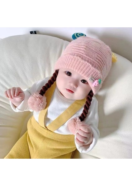 Bebek Şapkası Sonbahar ve Kış Modelleri Kız Bebek Sevimli Süper Sevimli Peruk Örgü Kış Kulak Koruma Örme Kap Bebekler ve Küçük Çocuklar Sıcak Tutmak Için (Yurt Dışından)