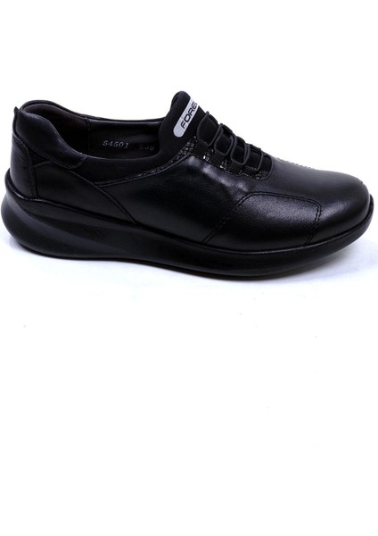 54501-G Siyah Kadın Hakiki Deri Ayakkabı