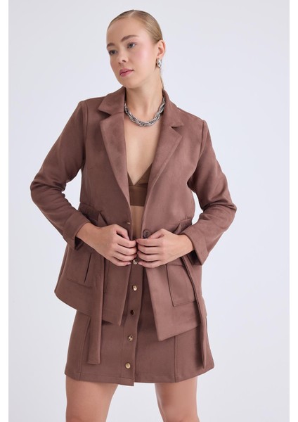 Belden Bağlamalı Süet Ceket modelleri