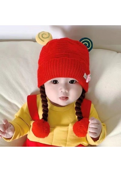 Bebek Şapkası Sonbahar ve Kış Modelleri Kız Bebek Sevimli Süper Sevimli Peruk Örgü Kış Kulak Koruma Örme Kap Bebekler ve Küçük Çocuklar Sıcak Tutmak Için (Yurt Dışından)