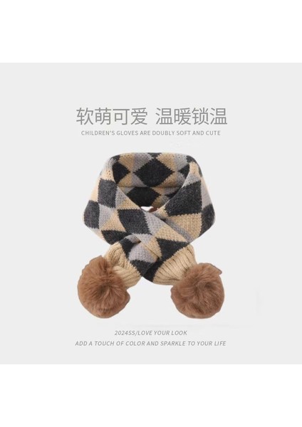 Sonbahar ve Kış Yeni Renkli Desen Çocuk Örme Yün Şapka Sıcak Çapraz Boyun Iki Parçalı Set (Yurt Dışından)