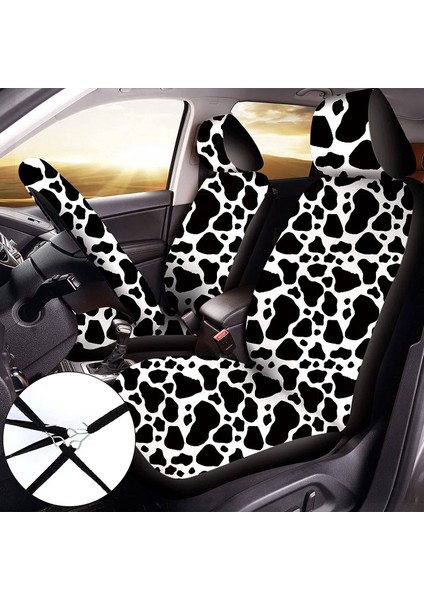 10PCS Inek Basılı Araba Koltuk Kapağı Kiti Araba Direksiyon Kapağı Emniyet Kemeri Pedleri Araba Zemin Paspasları Araba Bardak Altlıkları Kolçak Ped (Yurt Dışından) indirimleri