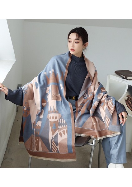 Yeni Sonbahar ve Kış Renk Engelleme Manolya Moda Eşarp Kadın Kış Yüz Mizaç Boyun Soğuk Şal (Yurt Dışından)