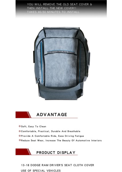 Dodge Ram Için 1500 2500 3500 2013 2014 2015 - 2018 Sürücü Alt Kumaş Koltuk Kapağı Yedek Gri (Yurt Dışından) modelleri