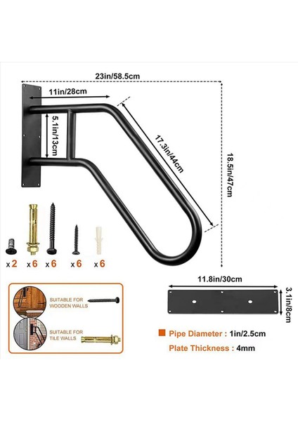 2x Güvenli Boru Merdiven Küpe Küpe Küpe Demir Duvar Monta Merdivenleri Için Demir Iç Mekan ve Açık Siyah (Yurt Dışından) fırsatları