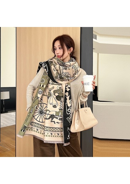 Yeni Sonbahar ve Kış Renk Engelleme Manolya Moda Eşarp Kadın Kış Yüz Mizaç Boyun Soğuk Şal (Yurt Dışından)