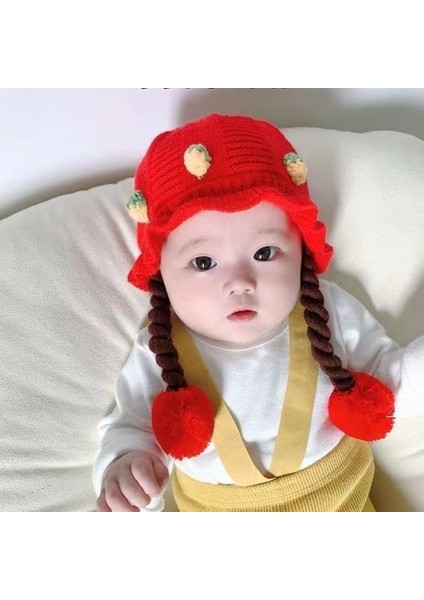 Bebek Şapkası Sonbahar ve Kış Modelleri Kız Bebek Sevimli Süper Sevimli Peruk Örgü Kış Kulak Koruma Örme Kap Bebekler ve Küçük Çocuklar Sıcak Tutmak Için (Yurt Dışından)