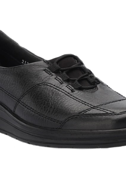 21306 Hefa Siyah Kadın Hakiki Deri Ayakkabı