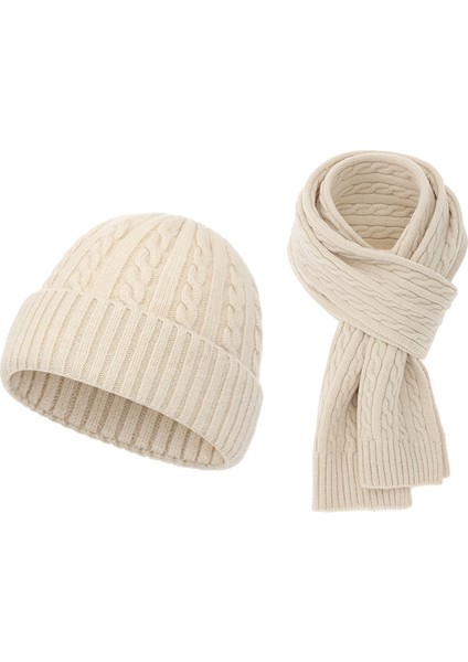 Sonbahar ve Kış Modası Sıcak Kaşmir Atkı Şapka Seti Kadın Örme Yün Şapka Atkı Iki Parçalı Erkek (Yurt Dışından)