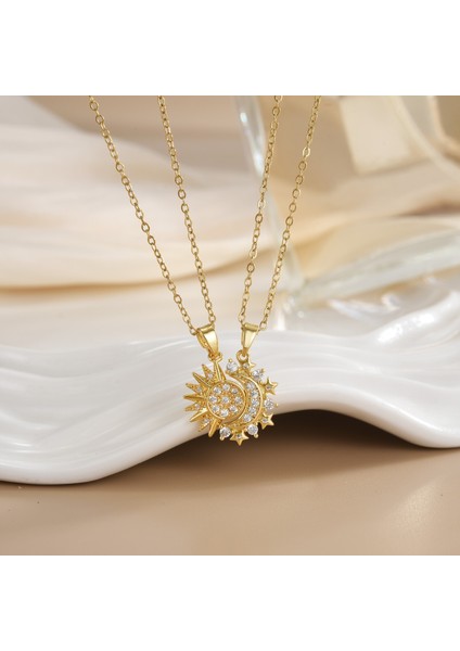 Yeni Bakır Kaplama Gerçek Altın Australopithecine Sıcaklığa Duyarlı Güneş Ay Kolye Mikro Set Zirkonya Titanyum Çelik Kolye (Yurt Dışından)