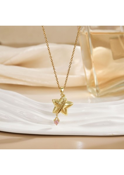 Yeni Kadın Yıldızlar ve Ay Köprücük Kemiği Zinciri Titanyum Çelik Renk Kaybetmez Çok Yönlü Kişilik Tasarım Duygusu Boyun Zinciri Hafif Lüks Stil (Yurt Dışından)