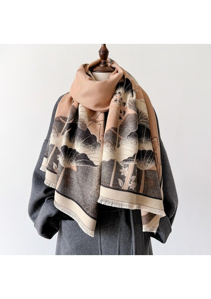 Yeni Sonbahar ve Kış Renk Engelleme Manolya Moda Eşarp Kadın Kış Yüz Mizaç Boyun Soğuk Şal (Yurt Dışından)