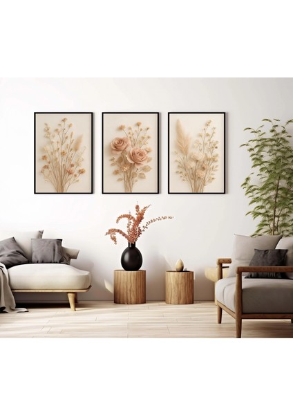 3 Parça Çerçeveli Dekoratif Çiçekler Ahşap Tablo Seti, Ev Dekoru Bestablo fiyatları