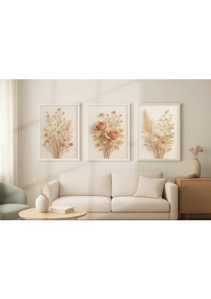 3 Parça Çerçeveli Dekoratif Çiçekler Ahşap Tablo Seti, Ev Dekoru Bestablo modelleri