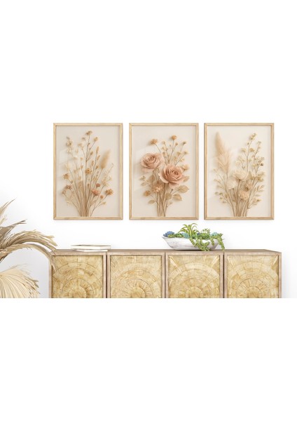 3 Parça Çerçeveli Dekoratif Çiçekler Ahşap Tablo Seti, Ev Dekoru Bestablo fırsatları
