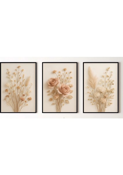 3 Parça Çerçeveli Dekoratif Çiçekler Ahşap Tablo Seti, Ev Dekoru Bestablo indirimleri
