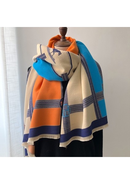 Yeni Sonbahar ve Kış Renk Engelleme Manolya Moda Eşarp Kadın Kış Yüz Mizaç Boyun Soğuk Şal (Yurt Dışından)