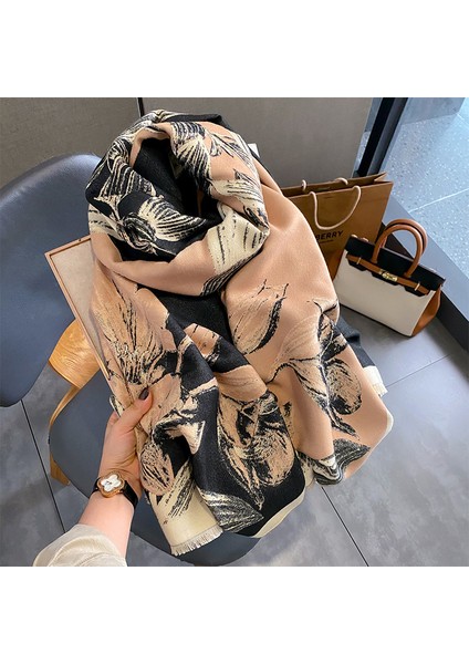 Yeni Sonbahar ve Kış Renk Engelleme Manolya Moda Eşarp Kadın Kış Yüz Mizaç Boyun Soğuk Şal (Yurt Dışından)