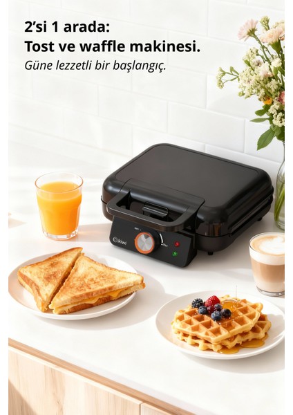 KSM-2432 Çıkarılabilir Plakalı Waffle Makinesi - Tost Plakası Hediye - modelleri