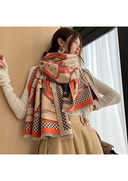 Yeni Sonbahar ve Kış Renk Engelleme Manolya Moda Eşarp Kadın Kış Yüz Mizaç Boyun Soğuk Şal (Yurt Dışından)