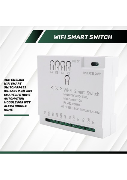 4ch Ewelink Wifi Akıllı Anahtar RF433 85-265V 2 4g Wifi Smartlife Home Otomasyon Modülü Iftt Alexa Google Home Home (Yurt Dışından) indirimleri
