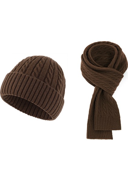 Sonbahar ve Kış Modası Sıcak Kaşmir Atkı Şapka Seti Kadın Örme Yün Şapka Atkı Iki Parçalı Erkek (Yurt Dışından)