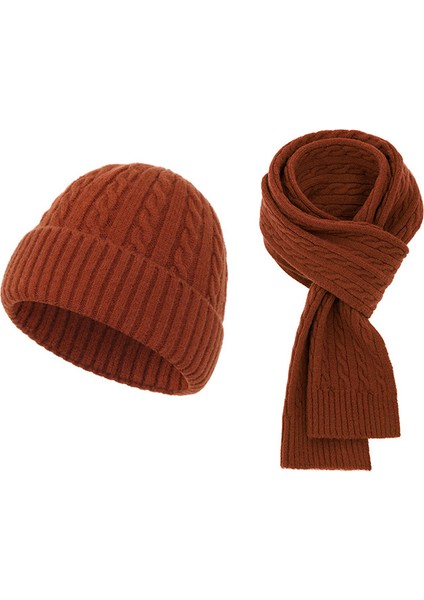 Sonbahar ve Kış Modası Sıcak Kaşmir Atkı Şapka Seti Kadın Örme Yün Şapka Atkı Iki Parçalı Erkek (Yurt Dışından)