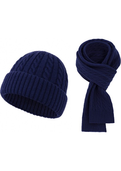 Sonbahar ve Kış Modası Sıcak Kaşmir Atkı Şapka Seti Kadın Örme Yün Şapka Atkı Iki Parçalı Erkek (Yurt Dışından)