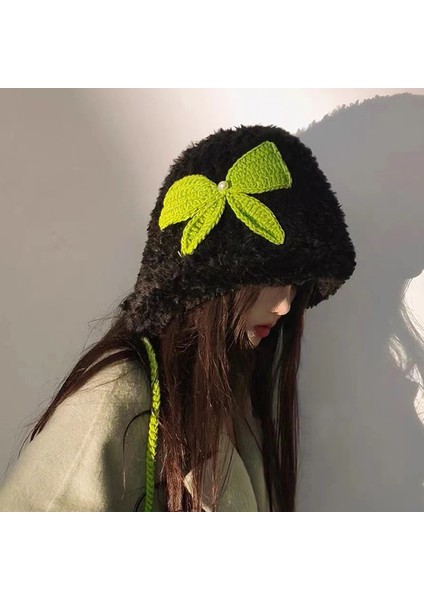 Şapka Kadın El Yapımı Tığ Işi Yay Peluş Şapka Sıcak Kulak Koruma Şapka Kalınlaşmış Örme Yıldırım Şapka Sonbahar ve Kış Soğuk Kap (Yurt Dışından) fiyatları