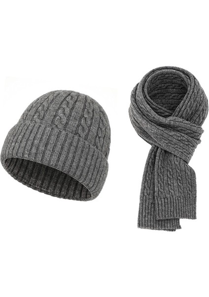 Sonbahar ve Kış Modası Sıcak Kaşmir Atkı Şapka Seti Kadın Örme Yün Şapka Atkı Iki Parçalı Erkek (Yurt Dışından)