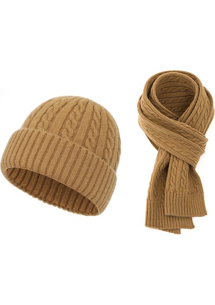 Sonbahar ve Kış Modası Sıcak Kaşmir Atkı Şapka Seti Kadın Örme Yün Şapka Atkı Iki Parçalı Erkek (Yurt Dışından)